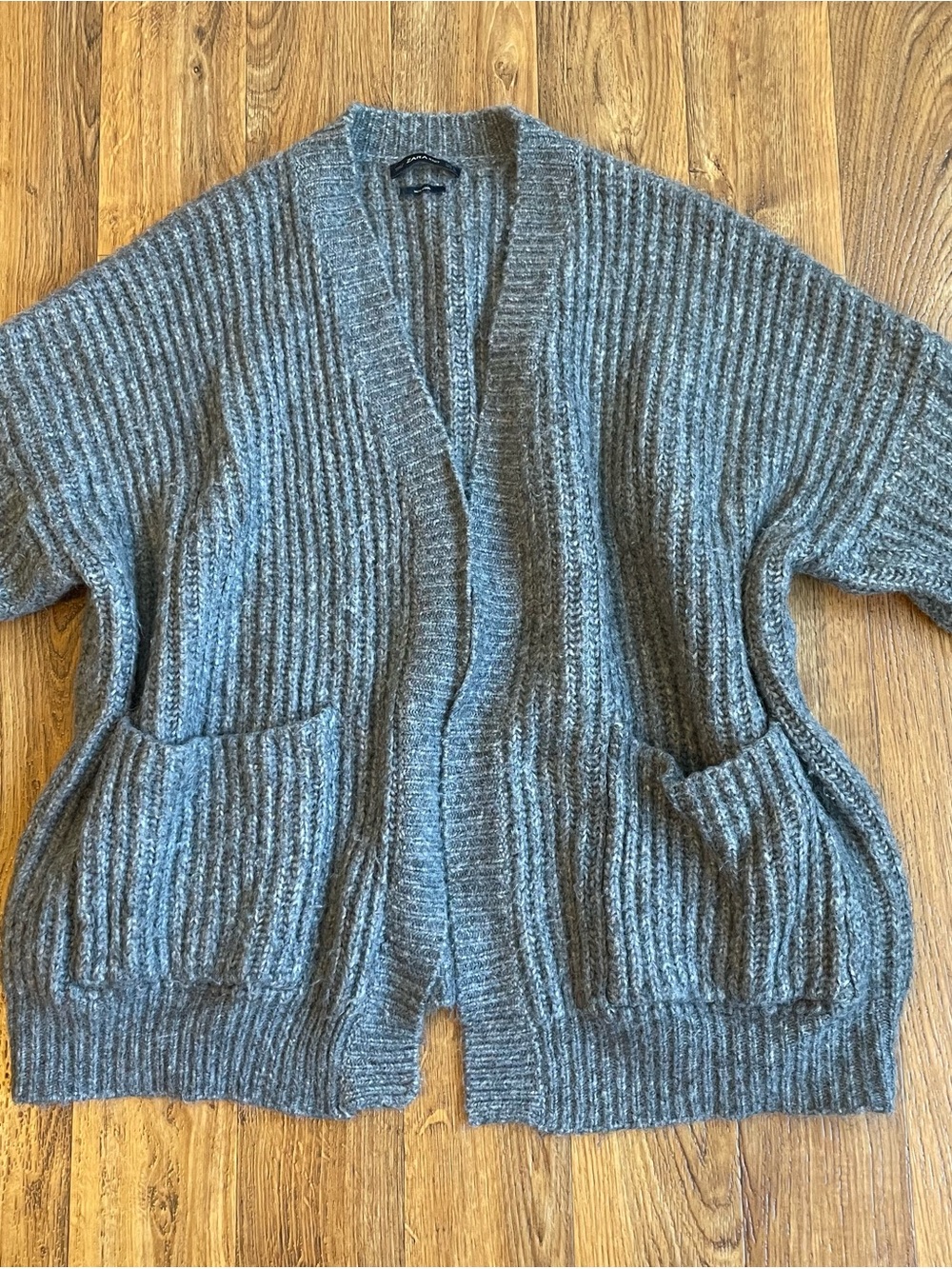 Zara Oversize Heather Gray Ribbed Open-Front Women's Cardigan